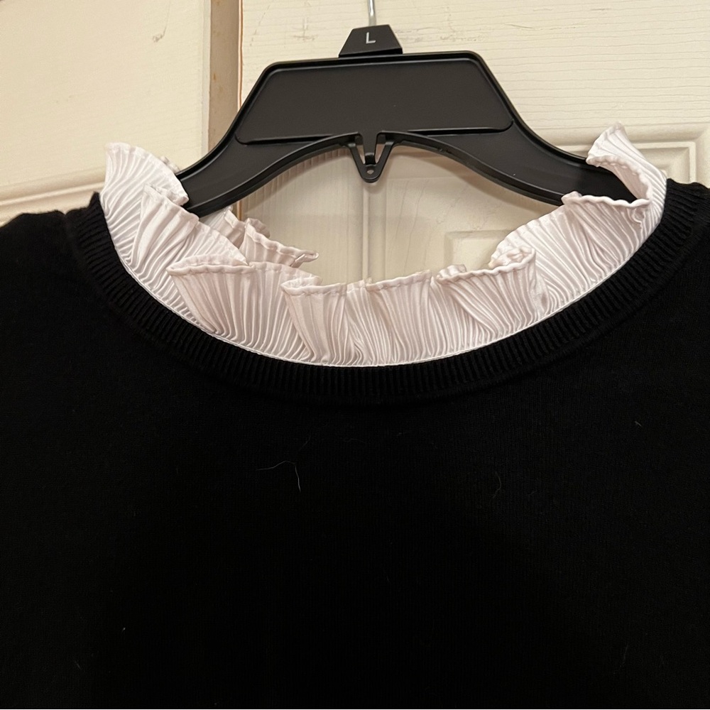 Black Sweater with White Ruffle Trim - Picture 2 of 5